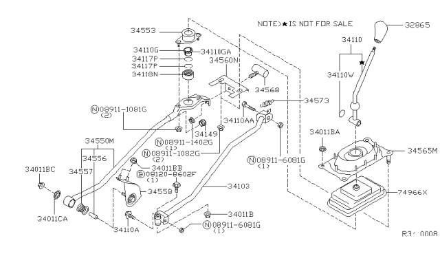 2002 Nissan Sentra Bush-Control Rod Support Diagram for 34557-50J00