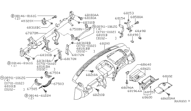 2001 Nissan Sentra Bracket-Steering Column Diagram for 67151-5M000