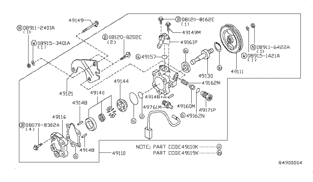 2003 Nissan Sentra Bolt-Power Steering Pump Diagram for 49164-2Y000