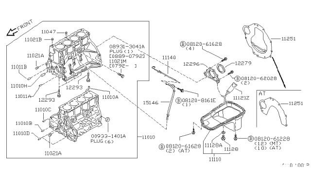 1992 Nissan Hardbody Pickup (D21) Cylinder Block & Oil Pan Diagram 1