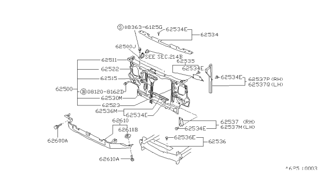 1986 Nissan Hardbody Pickup (D21) Support Radiator Core Side RH Diagram for 62520-15G00