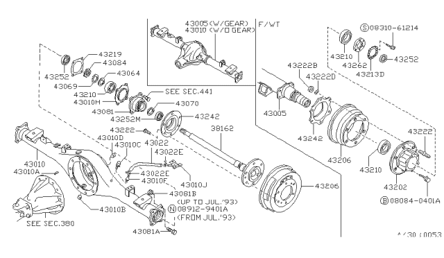 1987 Nissan Hardbody Pickup (D21) Shaft Rear Axle Assembly Diagram for 38164-01G00