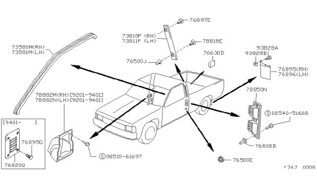 1992 Nissan Hardbody Pickup (D21) Body Side Fitting Diagram 3
