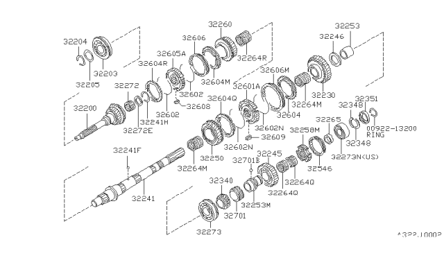 1992 Nissan Hardbody Pickup (D21) C Ring-Main Shaft T=2.98 Diagram for 32348-01G04