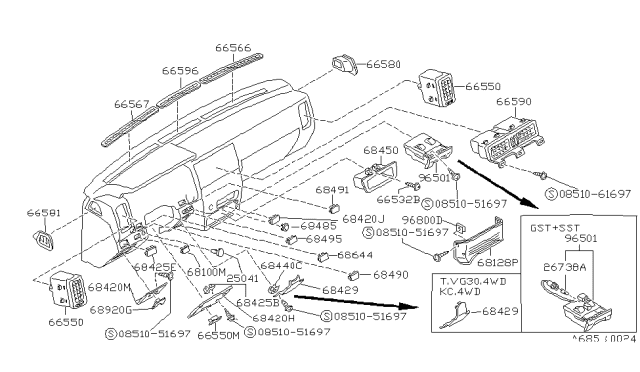 1992 Nissan Hardbody Pickup (D21) Plug CIG Hole Diagram for 68494-01G00
