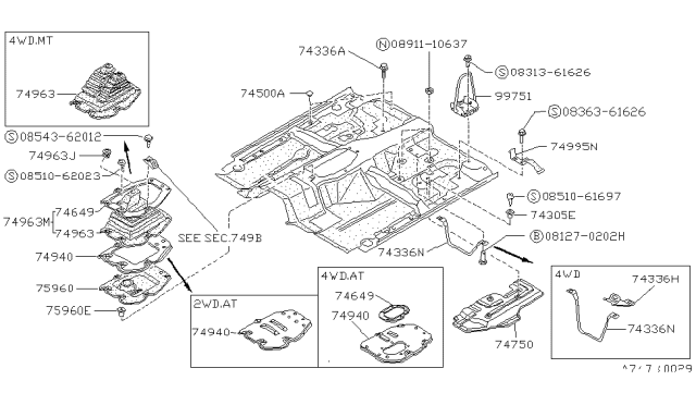 1990 Nissan Hardbody Pickup (D21) Boot Assembly-Control Lever,BRN Diagram for 74960-31G08