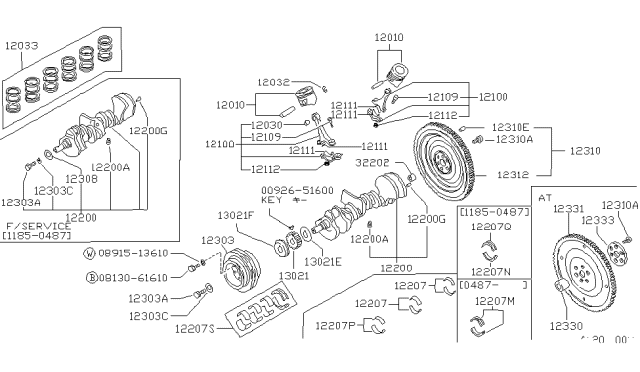1989 Nissan Hardbody Pickup (D21) FLYWHEEL Assembly Diagram for 12310-86G01