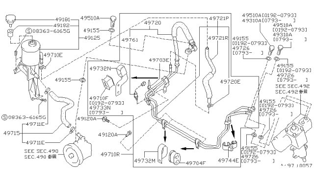 1993 Nissan Hardbody Pickup (D21) Bracket Power Steering Tube Diagram for 49730-51E01