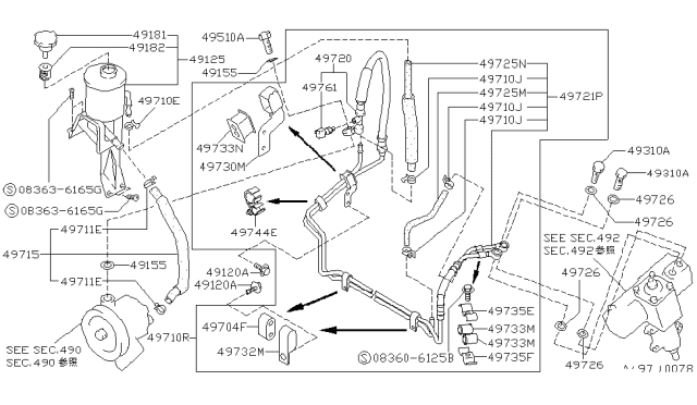 1993 Nissan Hardbody Pickup (D21) Hose Assy-Control Valve Diagram for 49720-32G01