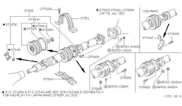 1993 Nissan Hardbody Pickup (D21) Shaft Assembly PROPELLER Diagram for 37000-3B500