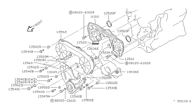 1990 Nissan Hardbody Pickup (D21) Cover-Assembly Front Diagram for 13501-12G00