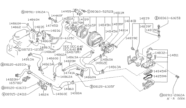 1987 Nissan Hardbody Pickup (D21) Hose Air Diagram for 14861-12G01