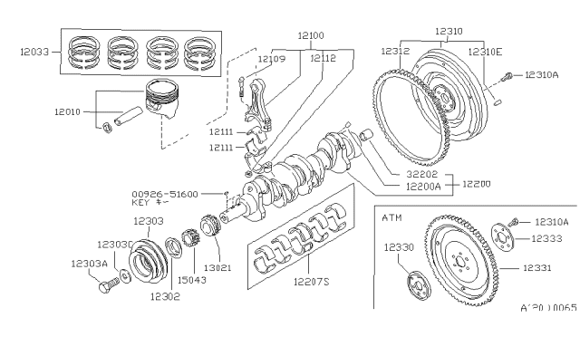 1989 Nissan Hardbody Pickup (D21) Piston,Crankshaft & Flywheel Diagram 4