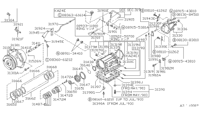 1994 Nissan Hardbody Pickup (D21) Torque Converter,Housing & Case Diagram 1