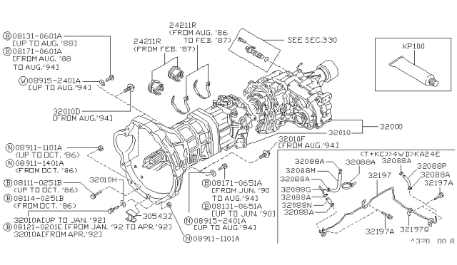 1986 Nissan Hardbody Pickup (D21) Manual Transmission, Transaxle & Fitting Diagram 2