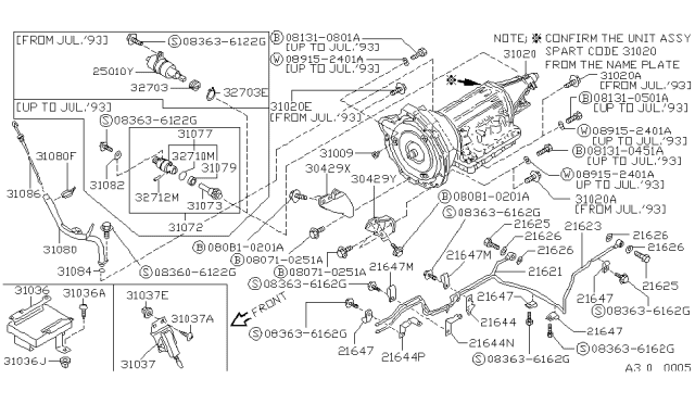 1990 Nissan Hardbody Pickup (D21) Auto Transmission,Transaxle & Fitting Diagram 1