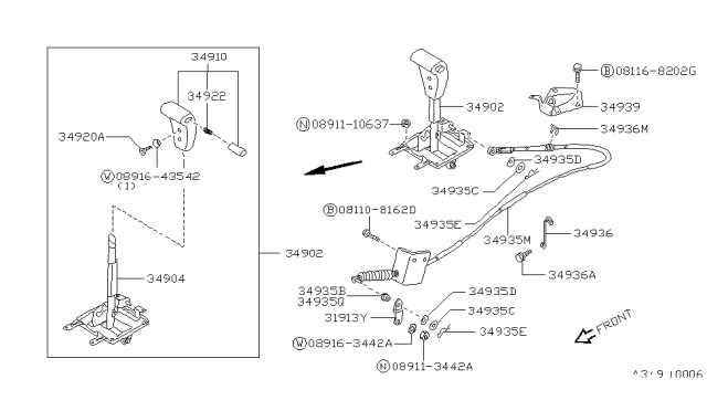 1988 Nissan Hardbody Pickup (D21) Lever Assembly Control Diagram for 34910-09G10