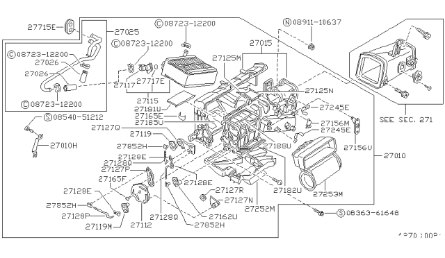 1987 Nissan Hardbody Pickup (D21) Core Assembly-Heater Diagram for 27140-51L10