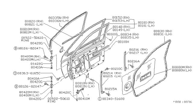 1992 Nissan Hardbody Pickup (D21) Front Door Panel & Fitting Diagram 2