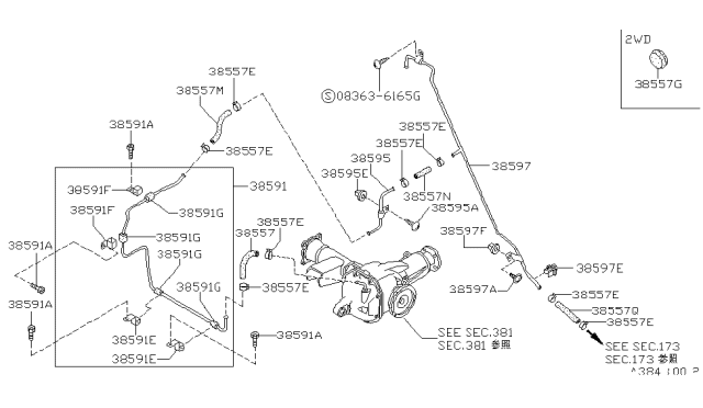 1992 Nissan Hardbody Pickup (D21) Breather Piping (For Front Unit) Diagram
