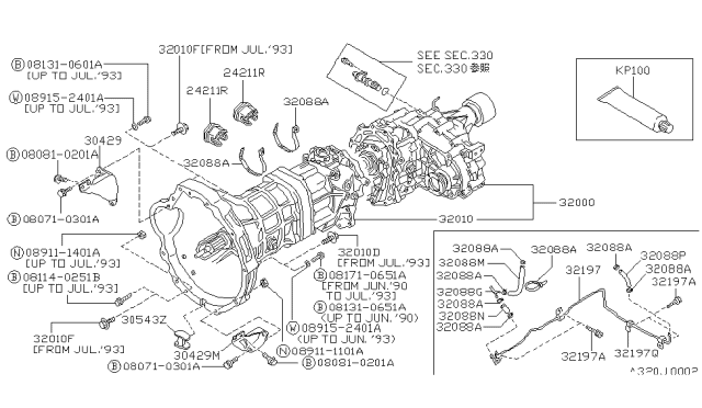 1989 Nissan Hardbody Pickup (D21) Manual Transmission Diagram for 32010-04G13