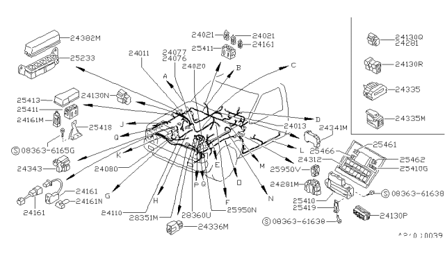 1993 Nissan Hardbody Pickup (D21) Harness Assy-Engine Room Sub Diagram for 24077-76P61