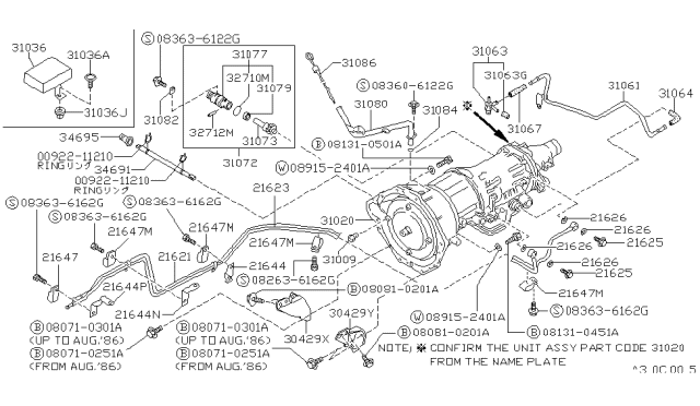 1990 Nissan Hardbody Pickup (D21) Auto Transmission,Transaxle & Fitting Diagram 5