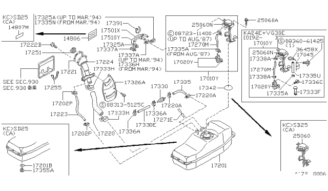 1988 Nissan Hardbody Pickup (D21) Fuel Pump Assembly Diagram for 17050-01G25