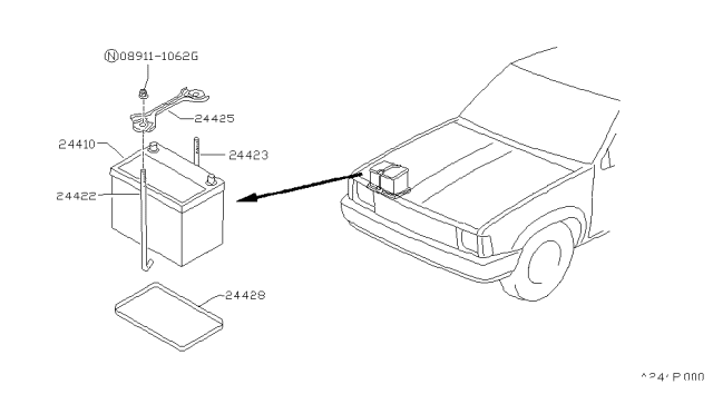1990 Nissan Hardbody Pickup (D21) Battery & Battery Mounting Diagram 1