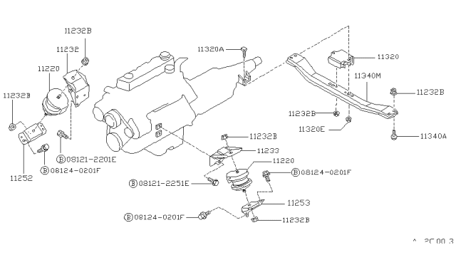 1987 Nissan Hardbody Pickup (D21) Engine & Transmission Mounting Diagram 1