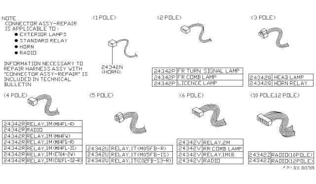1990 Nissan Hardbody Pickup (D21) Connector Assembly Harness Repair Diagram for B4342-0WFB0