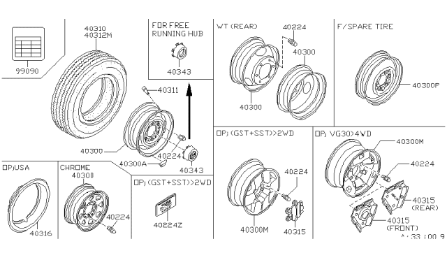 1989 Nissan Hardbody Pickup (D21) Disc Wheel Cap Diagram for 40315-32G10