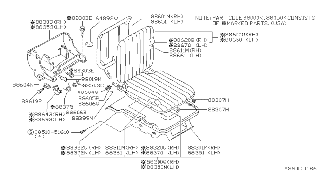 1992 Nissan Hardbody Pickup (D21) Trim Cushion Rear Diagram for 88320-03G00