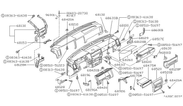 1993 Nissan Hardbody Pickup (D21) Stay-Instrument Diagram for 68170-75P00