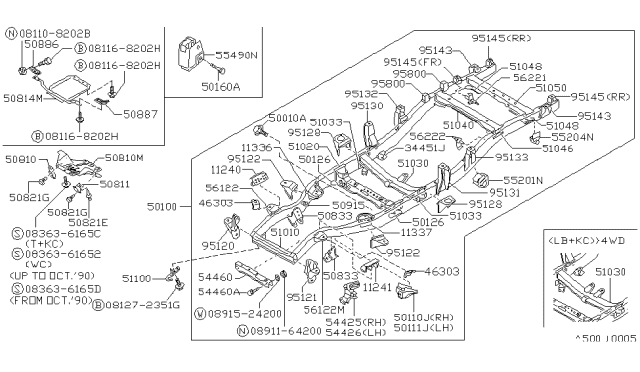 1986 Nissan Hardbody Pickup (D21) Frame Assy Diagram for 50100-31G04