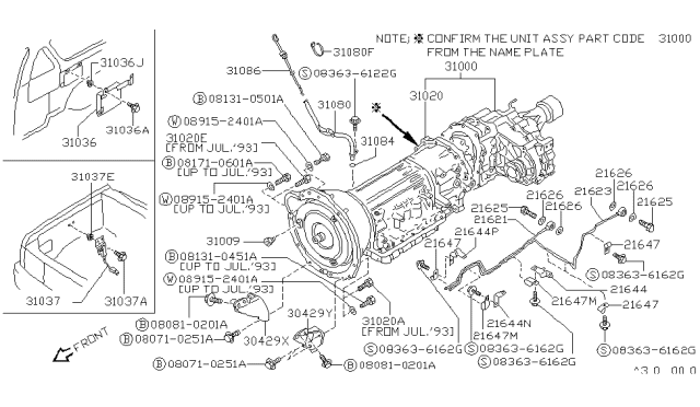 1994 Nissan Hardbody Pickup (D21) Automatic Transmission Assembly Diagram for 31000-45X72