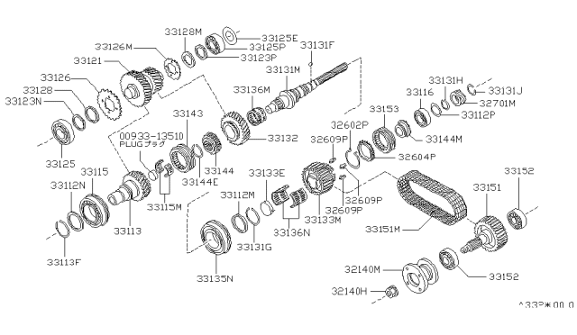 1991 Nissan Hardbody Pickup (D21) Ring-Snap Main Shaft Diagram for 33138-33G12