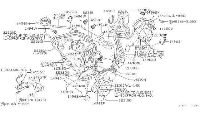 1990 Nissan Hardbody Pickup D21 Engine Control Vacuum Piping