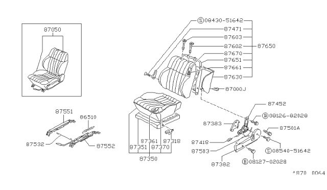1989 Nissan Hardbody Pickup (D21) Cushion Assembly-Seat,LH Diagram for 87350-01G08