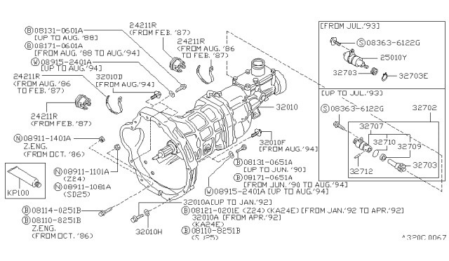 1988 Nissan Hardbody Pickup (D21) Manual Transmission, Transaxle & Fitting Diagram 1