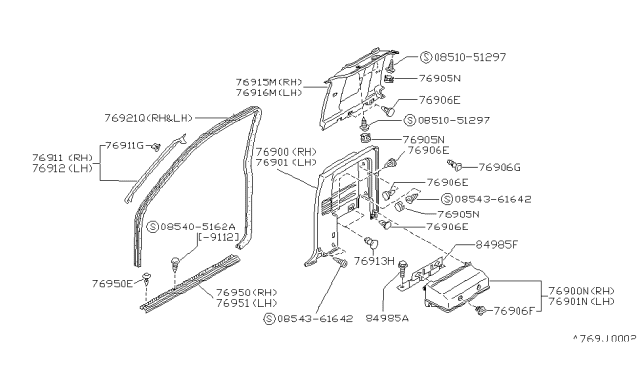 1993 Nissan Hardbody Pickup (D21) GARNISH-Assembly Front Pillar, LH Diagram for 76912-S3904