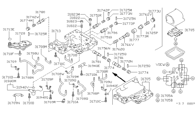 1989 Nissan Hardbody Pickup (D21) Bracket-Control Valve Body Diagram for 31709-41X21