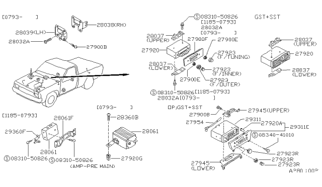 1993 Nissan Hardbody Pickup (D21) AM/FM MPX Combination Diagram for 28111-25G02