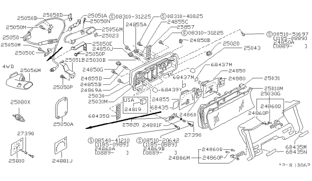 1989 Nissan Hardbody Pickup (D21) Speedometer Assembly Diagram for 24820-01G16