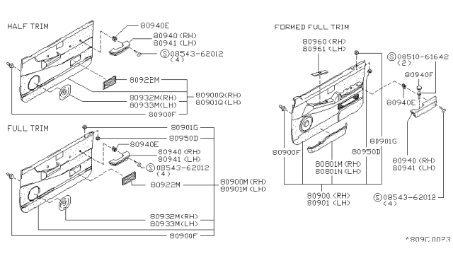 1993 Nissan Hardbody Pickup (D21) FINISHER Assembly-Front Door,RH W/O Speaker Felt Diagram for 80900-70P00