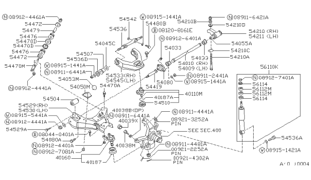 1992 Nissan Hardbody Pickup (D21) Bumper Assembly Diagram for 54050-01G00