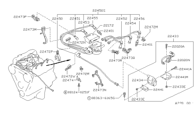 1990 Nissan Hardbody Pickup (D21) Bracket-High Tension Cable Diagram for 22474-88G00