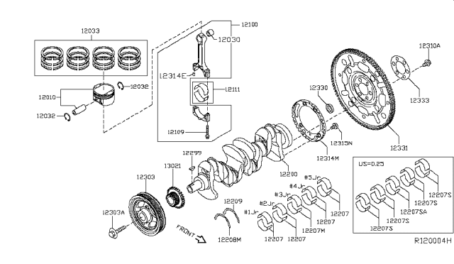 2017 Nissan Rogue Ring Set Piston Diagram for 12035-3TA0A