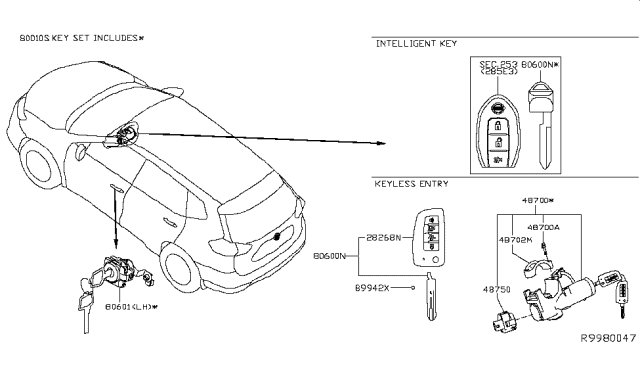 2018 Nissan Rogue Cylinder Set-Door Lock,LH Diagram for 80601-4BA0A