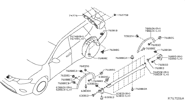 2016 Nissan Rogue Mud Guard Set-Rear, Right Diagram for 78812-4BA0A